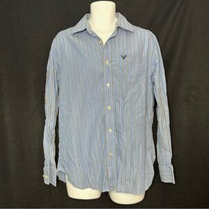 American Eagle Men's L Blue Striped Vintage Fit Long Sleeve Button Up